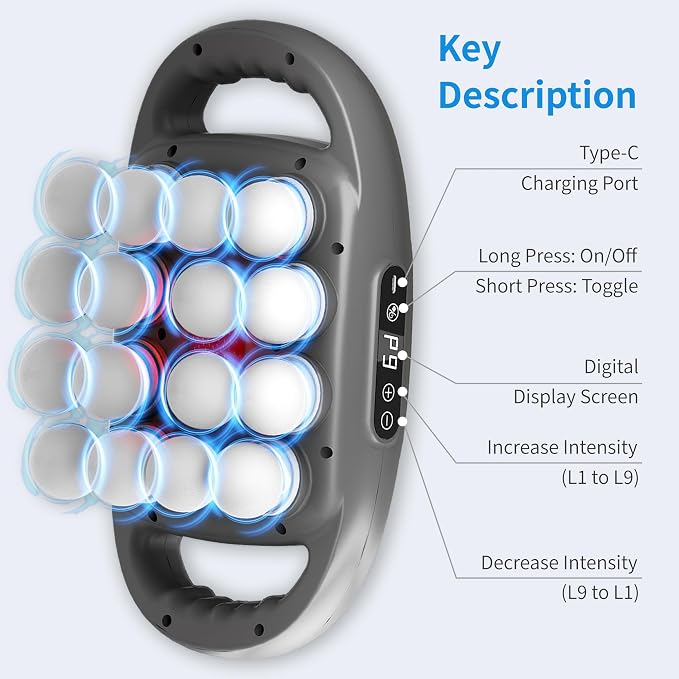 16 Head Deep Tissue Massage Gun, Handheld Percussion Massager | 9 Modes & 9 Intensities, 16-Head Wide Coverage, Cordless Design, 10mm Amplitude, USB-C Rechargeable for Back, Neck & Legs