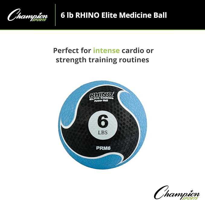 Champion Sports Rhino Elite Medicine Ball – Textured Surface, Superior Grip, Hollow Synthetic Rubber for Consistent Bounce & Durability, Multiple Weights & Colors - Optional Rebounder Sold Separately