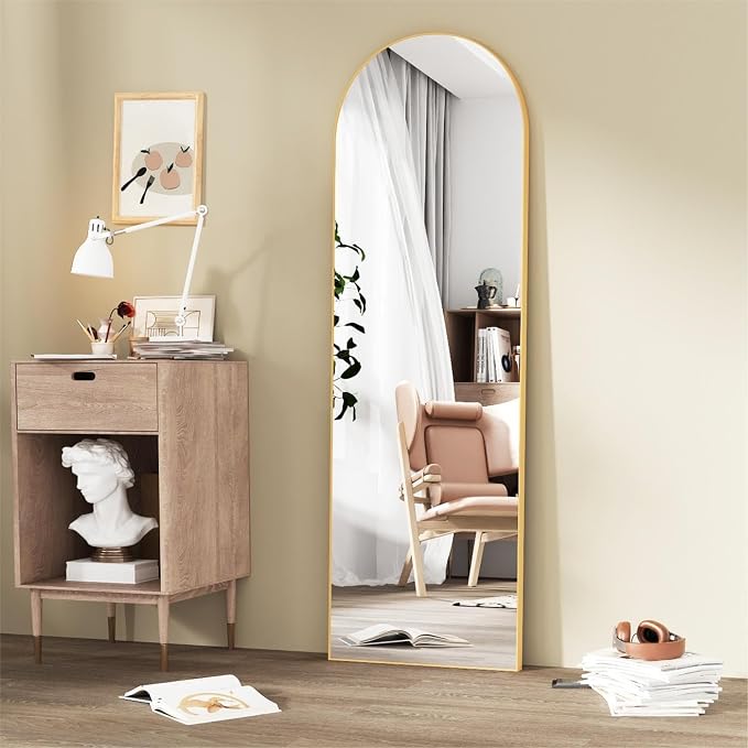 Simple Deluxe Arched Full Length Mirror, 59"x16" Large Floor Mirrors, for Wall Door Bedroom Bathroom Living Room (Gold)