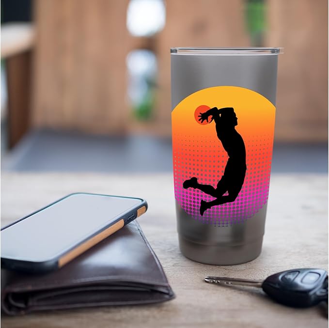 Basketball Game Hoop Slam Dunk Ball Retro Sunset Player Gift Stainless Steel Insulated Tumbler