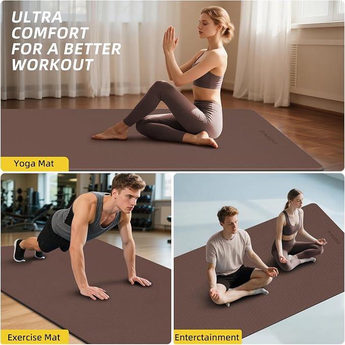 PAIDU Extra Long Wide Yoga Mat, (10mm) Thick Non-Slip Exercise Mat 76"x33" | large mat, ideal for yoga, Pilates & home gym, with non-slip grip & cushioning for all exercises.