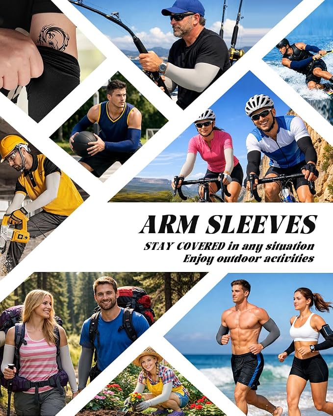 BHYTAKI Cooling Compression Arm Sleeves for Men Women,UPF50 UV Sun Protection Sleeves for Work Sport Tattoo Cover Up