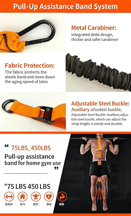 Resistance Bands Set for Pull Ups and Stretching - Heavy Duty Exercise Bands with 5 Resistance Levels, Door Anchor, Handles, Ankle Straps - Home Gym Workout Equipment for Strength Training