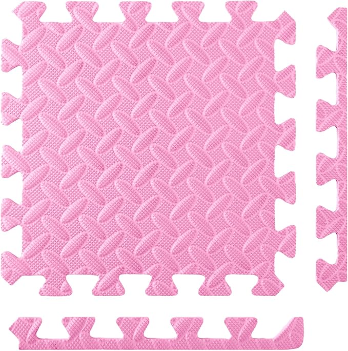 Foam Floor Tiles Foam Floor Mats Play Mats Bulk with Borders Interlocking for Bedroom Gym Nursery(11.8 x 11.8 Inch,Light Pink)