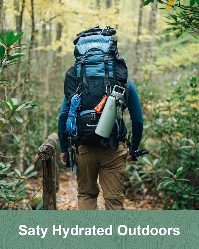 Trebo Water Bottle Insulated 40 oz with 3 Lids, Paracord Handle & Sleeve | Stainless Steel Flask Vacuum, Triple Wall Copper Plated, Dishwasher Safe, Keeps Cold 48Hrs for Hiking, Gym, Wide Mouth