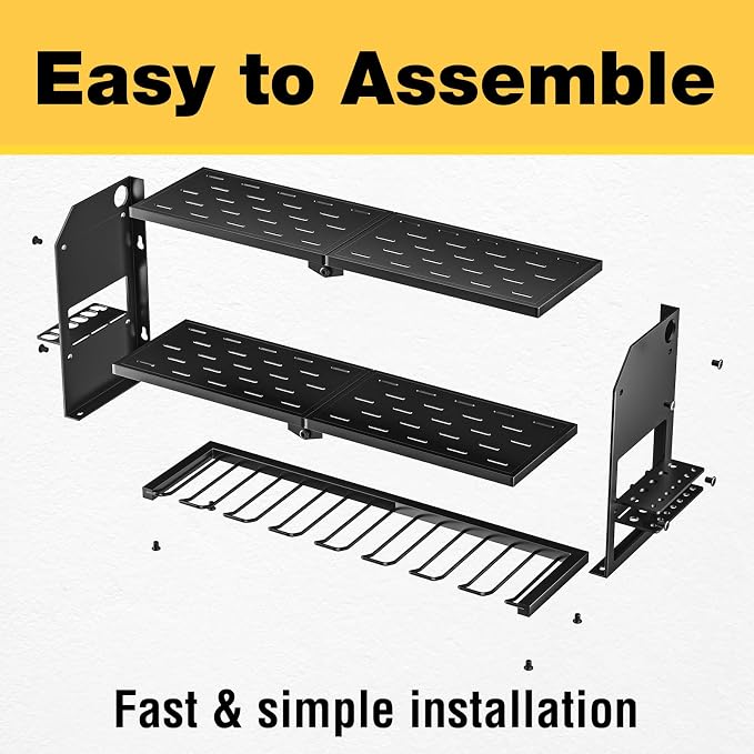 YYR Power Tool Organizer Wall Mount, Cordless Drill and Battery Holder, Electric Tools Hanger Storage Rack, Garage Organization Floating Shelf - Metal, Black