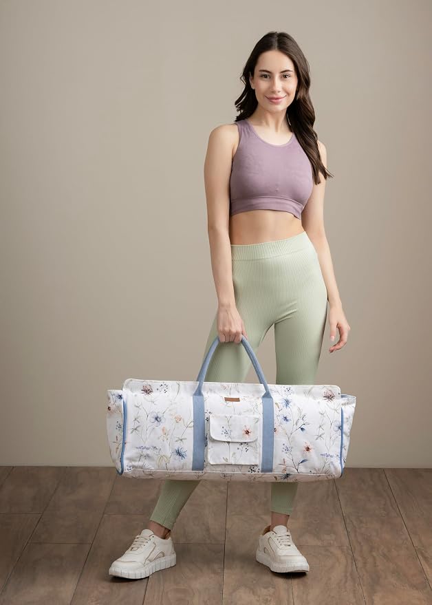 Maison d' Hermine Yoga Mat Duffle Bag Gym Tote Yoga Mat Carry Bag | Cylindrical bag for Woman Men Gifts Adjustable shoulder straps with Drawstring Water Bottle Pocket and zipper pocket