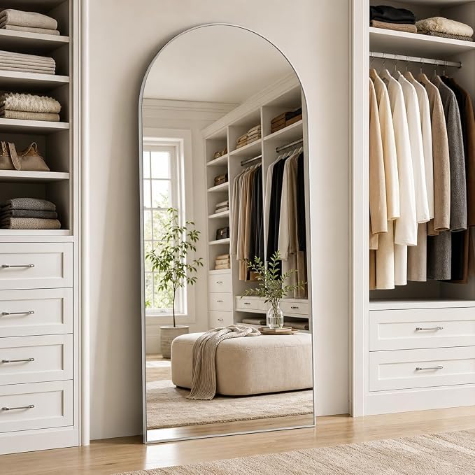 Arched Full Length Mirror 69"x25" Leaning Hanging Decor Silver | Standing Body Mirror with Aluminum Frame for Bedroom Cloakroom Living Room Make-up Gift