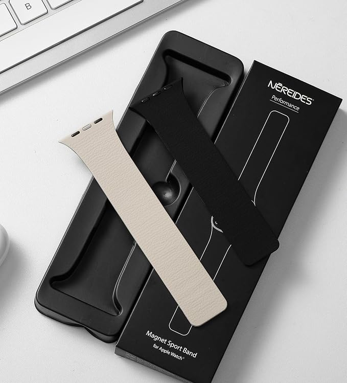Magnetic Silicone Band Compatible with Apple Watch Band Ultra 3/2/1 & SE 3/2/1 & Series 11 10 9 8 7 6 5 4 3 49mm 46mm 45mm 44mm Strong Magnetic Clasp, Waterproof & Adjustable (Black + Starlight)