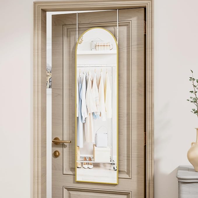 Vlush Door Mirror, Full Length Mirrors Over The Door, 14'' x 48'' Hanging/Rectangular Wall Mirror, Wall-Mounted/Hanging/Leaning, Home Decor,(Gold)