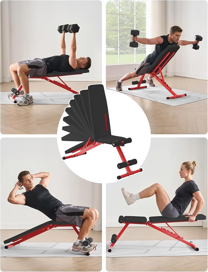 SPORTSOUL 880LB Weight Bench, 8-Position Backrest Adjustable Workout Bench | Foldable Weight Bench for Home Gym Strength Training – Incline Decline Flat, Compact for Small Space Apartment Room Garage