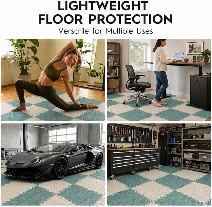 18pcs Puzzle Exercise Mat, 12.6"x12.6"x0.4", 18sqft EVA Interlocking Foam Floor Tiles, Protective, Water-Resistant Flooring for Home Gym & Workout Equipment