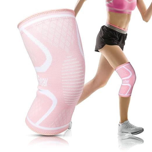 RiptGear Knee Compression Sleeve Women - Knee Support and Compression Knee Brace for Women Working Out For Pain, Running (Large, Pink -1 Pack)