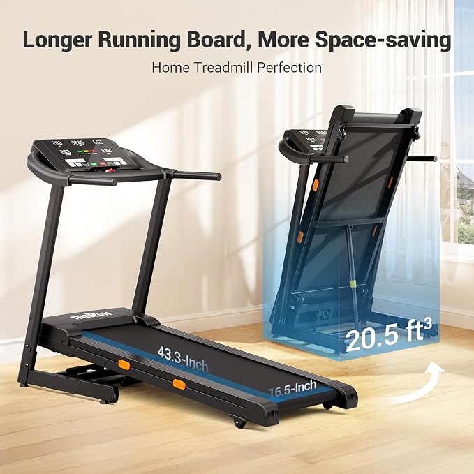 THERUN Incline Treadmill Running Treadmill, Wide Belt Treadmills for Home | 12% auto incline, 400lb, 3.0HP, 18" LED, shock-absorbing, wide belt, hydraulic folding, space saving, ipad holder
