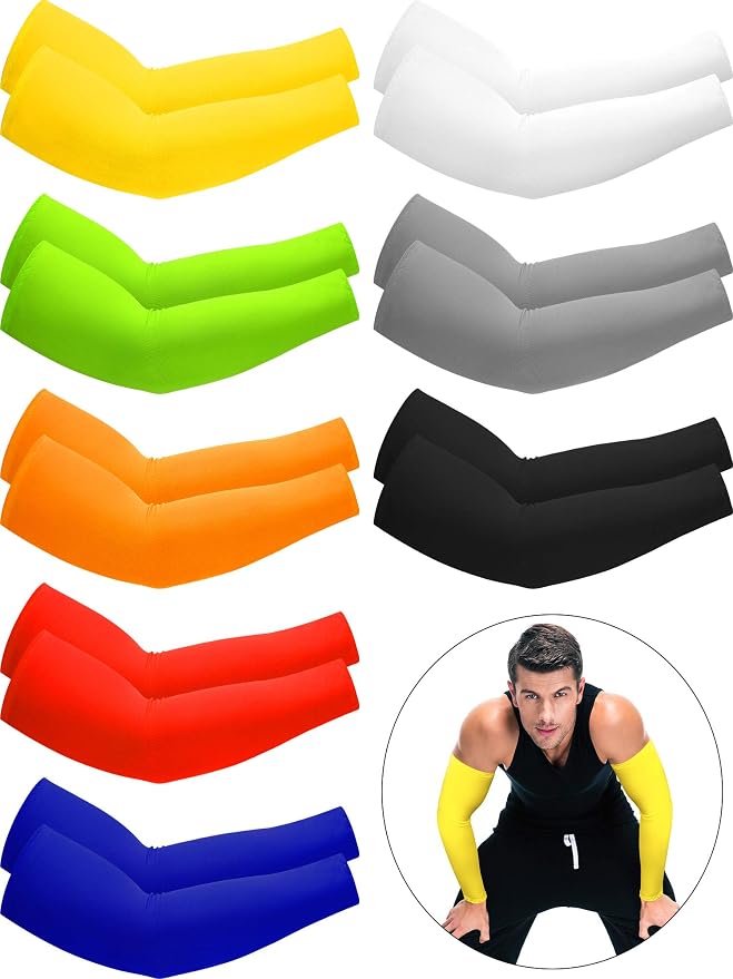 Mudder 8 Pairs UV Sun Protection Cooling Arm Sleeves for Men Women Youth Silk Compression Arm Cover Breathable Outdoors Sport