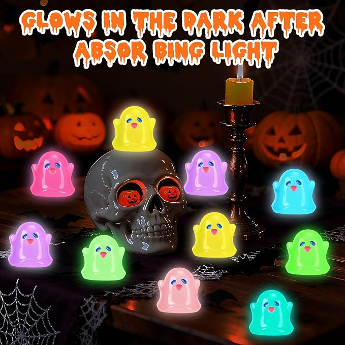132pcs Halloween Luminous Mini Ghosts Figures 8 Colours Glow in The Dark Miniature Resin Ghost Figurines to Hide Bulk Tiny Small Statue for Halloween Party Favors Micro Garden Dollhouse Decorations