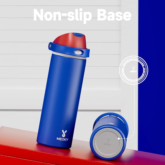 24 oz Insulated Water Bottle for Men: Meoky Stainless Steel Water Bottle with 2-in-1 Straw and Spout Lid - Leak Proof, Cold for 24 Hours, Fits in Car Cup Holder, BPA-Free for Sports Travel, Navy Blue