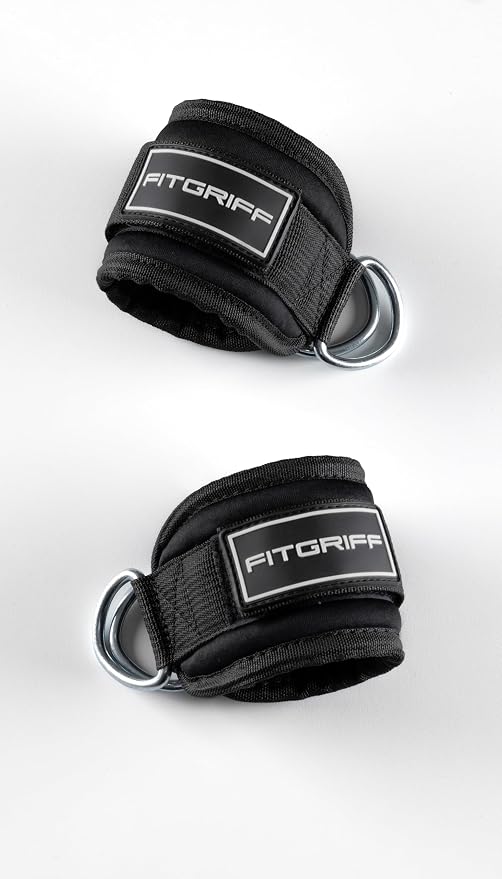 Fitgriff® Ankle Straps V3 for Cable Machine (2 Pieces) - Gym Workout Equipment - Leg Pulley Attachment, Kickback Straps