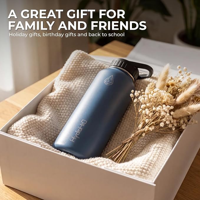 37 oz Insulated Water Bottles with Twist Cap, Keep Cold 24H, Leak-Proof, BPA-Free, Double Wall Stainless Steel Water Flask for Sports, Gym, Travel, and School (Dark Blue)