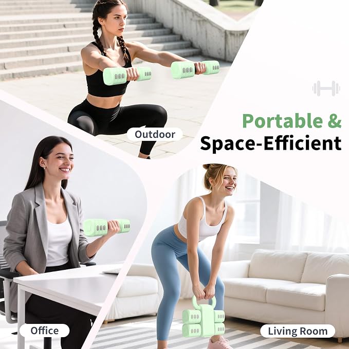 Hezeyferg Adjustable Dumbbell Set, 2-in-1 Hand Weights with Kettlebell Form | 4-Level 2.2-5.5lb Each, Dual-Button Locking, for Women Men Beginners Home Gym, Portable & Space-Efficient, Full Body Workout