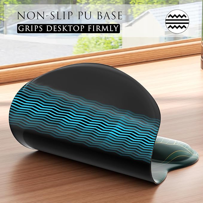 MROCO Ergonomic Mouse Pad with Gel Wrist Rest, 9.4 x 8.1 in, Green Leaves | Ergonomic Shape Design, Multiple Pattern Options, Gel Wrist Comfort, Smooth Lycra Surface, Non-Slip PU Base