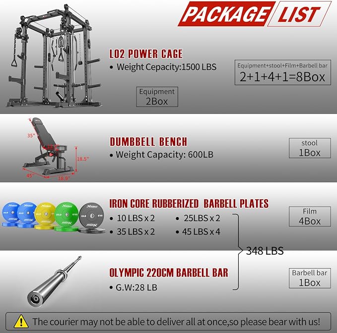 Power Rack Power Cage Multi-Function Squat Rack with Cable Crossover System Selectable More Training Attachment Power Rack for Garage & Home Gym