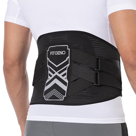 Fit Geno Back Brace for Lower Back Pain, Men & Women, Lumbar Support | An ergonomic lumbar pad and adjustable straps deliver targeted compression to support your lower back during the day