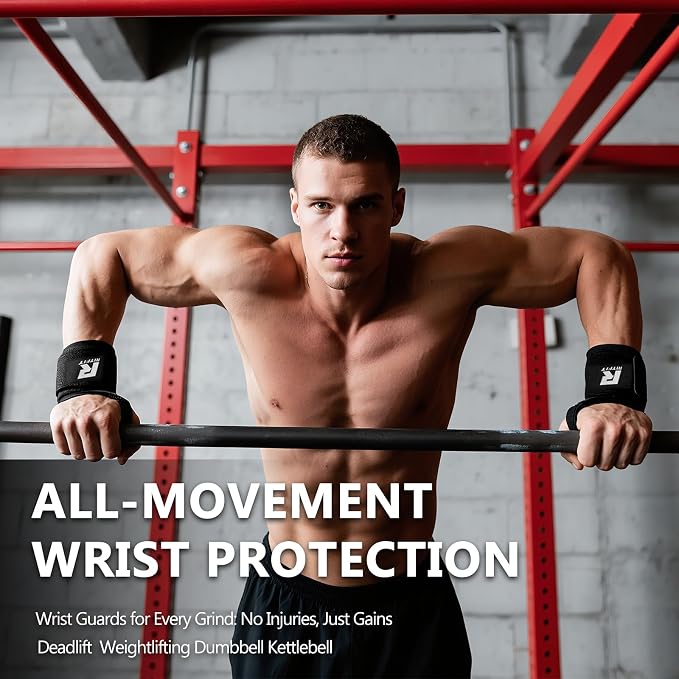 RitFit Wrist Wraps with Neoprene Padding for Weightlifting | 6.55mm Thick, Anti-Slip Dual-Purpose Support and Lifting Strap, Bodybuilding MMA Powerlifting, Deadlifts Pull Ups