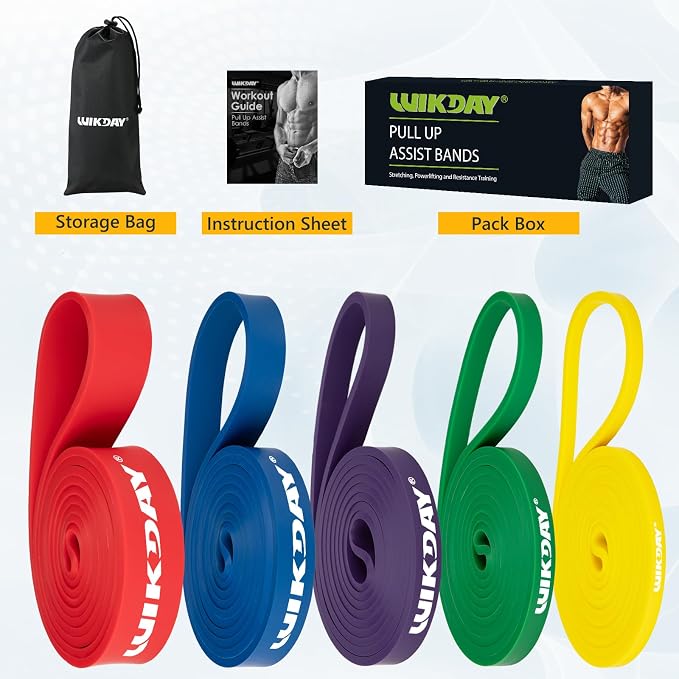 WIKDAY Resistance Bands for Working Out, Exercise Bands, Workout Bands, Pull Up Assistance Bands for Body Stretching Training Physical Therapy Muscle Training for Men & Women