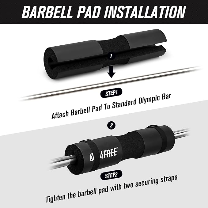 G4Free 7/9Pcs Barbell Pad Set for Squat, Hip Thrusts, Lunges, Leg day | Standard Olympic Bars with 2 Gym Ankle Safety Straps, 3 Hip Resistance Bands, 2 Lifting Strap, Barbell Pad, and Carry Bag