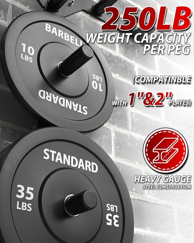 Mikolo Weight Plate Storage Rack, Wall Mounted Weight Plate Holder, Bumper Plate Storage for Home Gym, Fit 1" and 2" Plates
