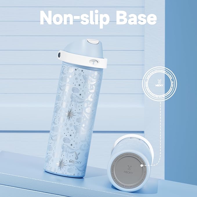 24 oz Insulated Water Bottle with Straw: Meoky Stainless Steel Metal Water Bottle with 2-in-1 Lid - Leak Proof, Cold for 24 Hours, Fits in Car Cup Holder, BPA-Free for Gym Travel Sports, Blue Whale