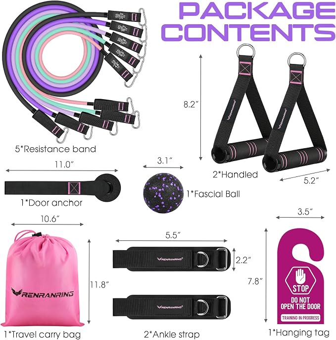 RENRANRING Resistance Bands for Working Out, 150LBS Exercise Bands, Workout Bands, Resistance Bands Set with Handles for Men Women, Legs Ankle Straps