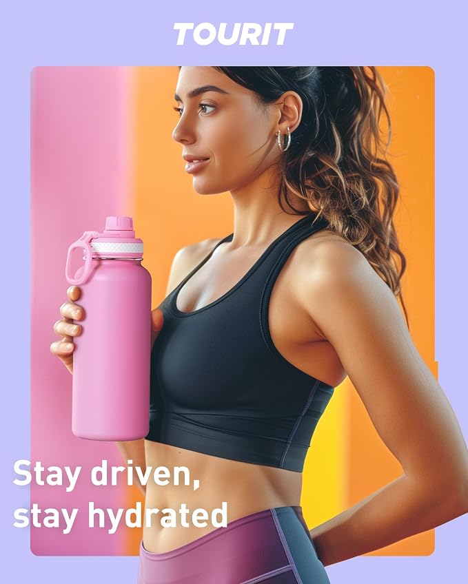 TOURIT 24 oz Insulated Stainless Steel Water Bottle, Light khaki | Double-wall insulated vacuum thermal flask, 100% leakproof & BPA-free, lightweight beverage container for gym & travel