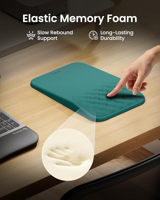 ProtoArc MP50 Ergonomic Mouse Pad with Wrist Support, Lycra Surface, Green | 8° slope & massage points, soft memory foam, Large 12x8 Inches, Non-slip base. Relieves wrist strain for office & home