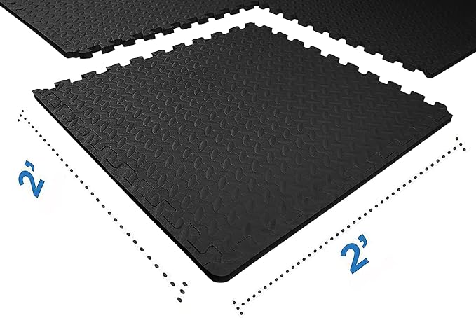 BalanceFrom Puzzle Exercise Mat 3/4" Thick, EVA Interlocking Foam Floor Tiles for Home Gym, Mat for Home Workout Equipment, Floor Padding for Kids, Black, 24 in x 24 in x 3/4 in, 96 Sq Ft - 24 Tiles | Tiles for Home Gym, Studio, or Playroom Flooring, B...
