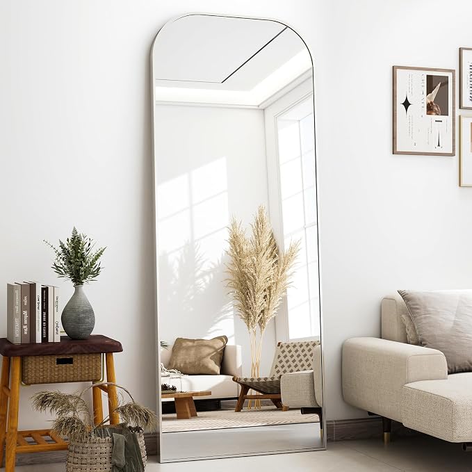 56x21 Inch Full Length Mirror - Large Floor Standing & Wall Mountable Full Body Mirror with Sturdy Aluminum Frame, Arched Top Design, Freestanding or Hanging for Bedroom, Living Room, Cloakroom,Silver