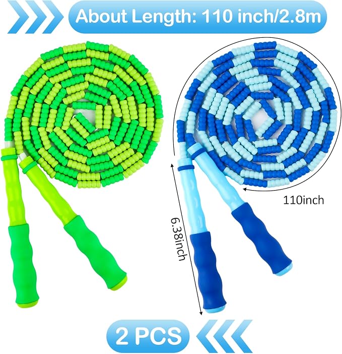 Jump Rope for Kids, Adjustable Jump Ropes for 4 5 6 7 8 10 12, Tangle Free | Jumping Rope Age 8-12, Segmented Soft Beaded Skipping Rope for Women Fitness