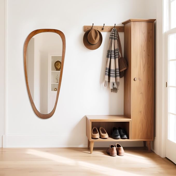 BOMINICA Full Length Irregular Wall Mirror, 48" x 22" Wooden Full Body Dressing Mirror Wall Mounted, Decorative Floor Mirror for Living Room, Bedroom, Entryway, Farmhouse, Home Decor