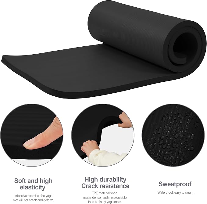 HULKFIT High Density Non Slip Yoga Mat, Extra Thick Exercise Mat with Carrying Strap, for Pilates, Fitness, Home Gym & Floor Workouts - Multiple Thickness & Multiple Color