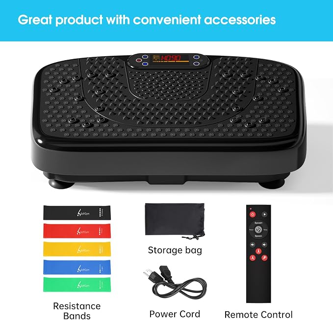 SoftGym Vibration Plate Exercise Machine for Lymphatic Drainage & Fitness | Quiet Heavy Duty 450lbs Capacity Platform, 120 Speeds Shake Machine with Resistance Bands for Home Muscle Activation