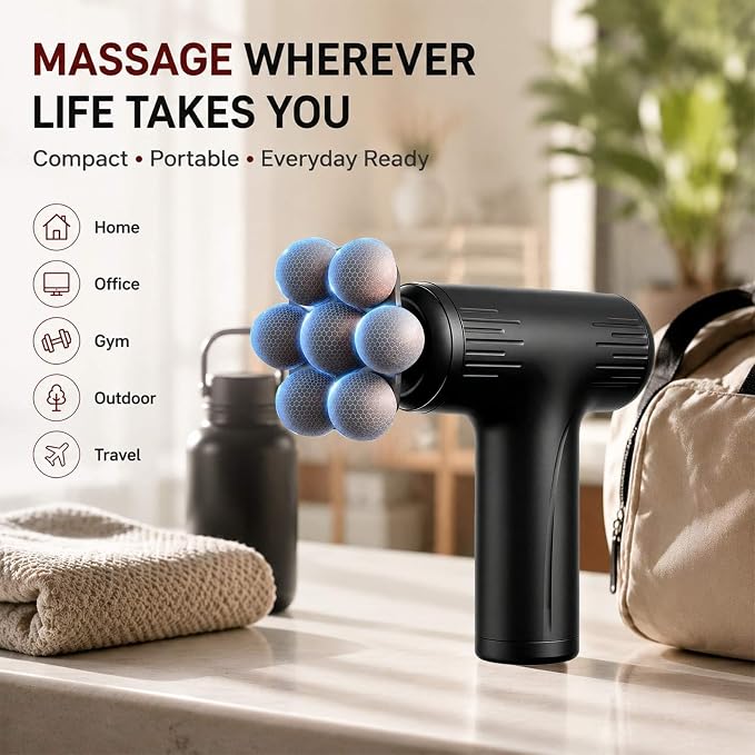 Massage Gun with Wide-Coverage Head, Comfortable Massage for Home & Travel | Lightweight Handheld Design with Wide-Coverage Massage Head, Quiet Operation, Multiple Massage Heads for Home,Gym & Travel