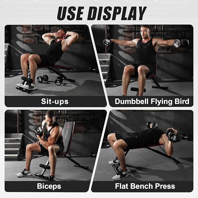 Weight Bench Press, Adjustable Workout Benches for Home Gym Dumbbell Exercise, 880 LB Stable Incline Decline Bench for Full Body Workout, 2 Sec Fast Folding Strength Training Sit up Bench