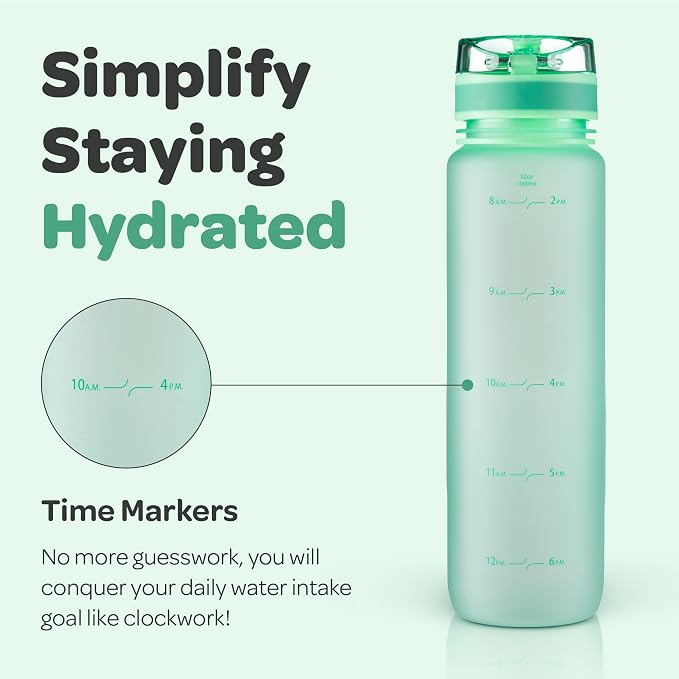 Hydracy Motivational Water Bottle with Time Marker & Fruit Infuser 32 oz | BPA-Free Tritan, Leakproof Flip-Top Lid,No-Sweat Sleeve,Carry Strap,Daily Intake Tracking for Gym,Sports,Outdoors