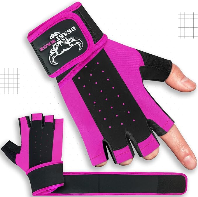 Padded Workout Gloves for Men, Long Wrist Straps Stabilize Adult Grip Weight Lifting Gloves with Powerlifting Support Gym, Exercise and Extra Pull ups Sturdy Palm