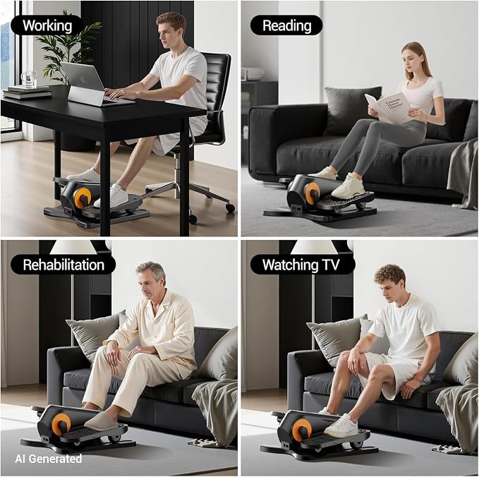 Under Desk Elliptical Machine Seated Pedal Exerciser | Quiet Leg Exerciser While Sitting, Mini Portable Leg Exercise Machine with Remote, Adjustable 12-Speeds, Manual & Auto Mode