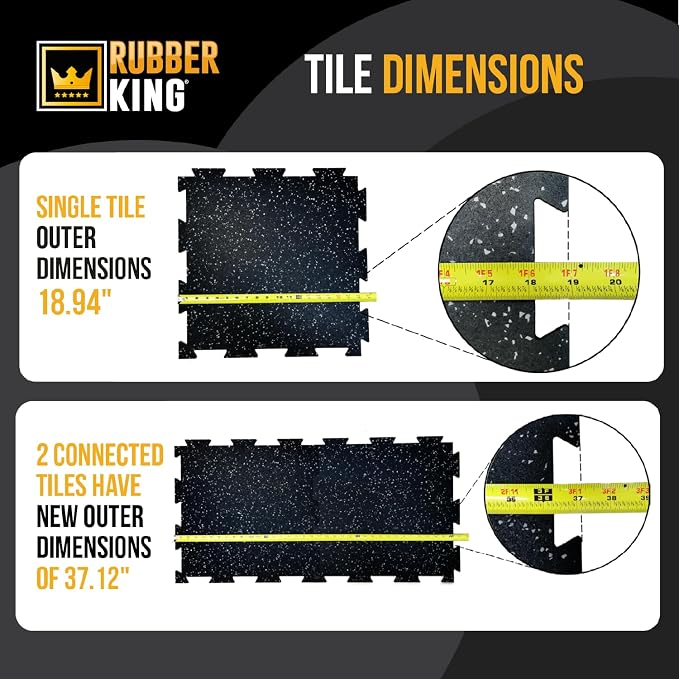 Rubber King 10 Piece Interlocking Tiles 19" x 19" x 6mm - 100% Recycled Rubber Gym Floor Tiles, Exercise Mat for Home Gym, Anti-Slip Low-Odor Interlocking Puzzle Floor Tiles - 23.5sq ft