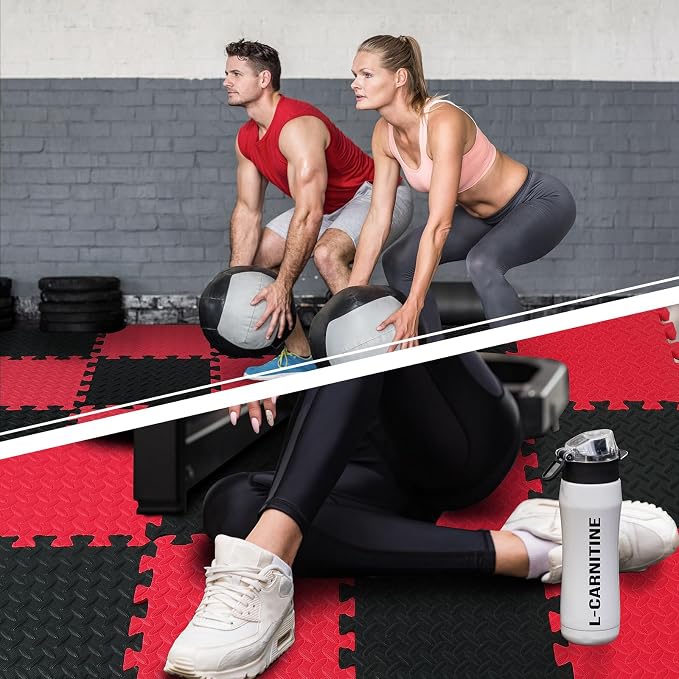 Ecally 200 Pcs 12 x 12 Gym Mat Foam Floor Mats for Home Gym Covers 96 Sq Ft Puzzle Exercise Square Interlocking Carpet Tiles with Border for Workouts Equipment Yoga Pilates (Black,Red)