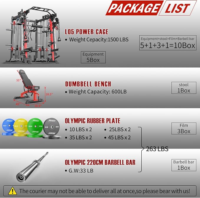 Smith Machine,Multi-Function Squat Rack Power Cage with Cable Crossover System,with Optional Weight Bench, Olympic Barbell Weight Set, for Home Gym