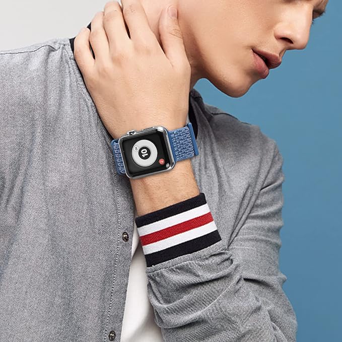 Sport Loop Band Compatible with Apple Watch Band 38mm 40mm 41mm 42mm 44mm 45mm iWatch Series 7 6 5 SE 4 3 2 1 Strap, Nylon Weave Women Men Stretchy Elastic Braided, 42 44 45mm Cape Cod Blue | Braided Nylon Band for Apple Watch 42mm 44mm, Adjustable Com...